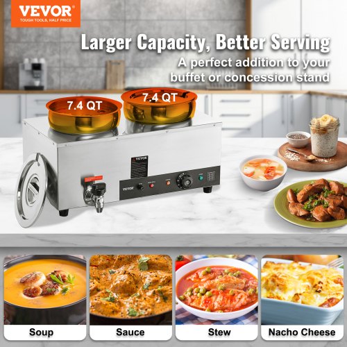 Commercial Soup Warmer Soup Station with 2*7.4 Qt Pot Soup Kettle Warmer