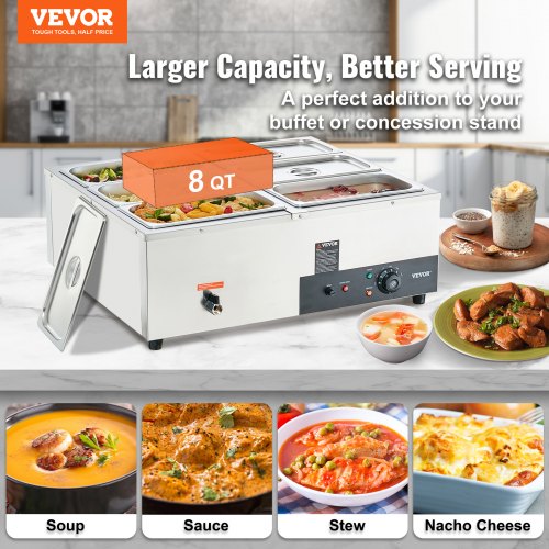 Commercial Electric Food Warmer Countertop Buffet 6*8 Qt Pan Bain Marie