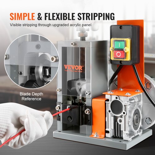 Automatic Wire Stripping Machine, 0.06''-0.98'' Electric Motorized Cable Stripper, 180 W, 60 ft/min Wire Peeler with Visible Stripping Depth Reference, for Scrap Copper Recycling