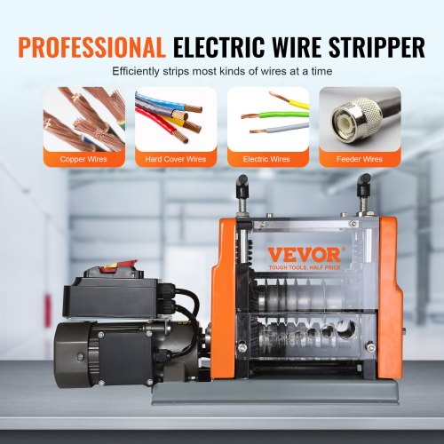 Automatic Wire Stripping Machine, 0.06''-0.98'' Electric Motorized Cable Stripper, 60 W, Wire Peeler with Visible Stripping Depth Reference, 6 Round & 1 Flat Channels for Scrap Copper Recycling