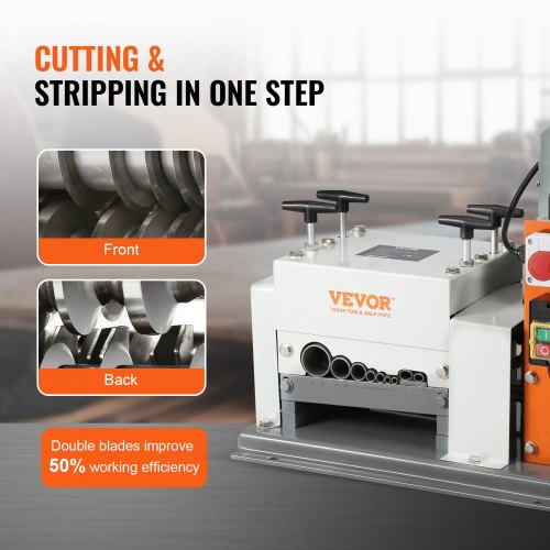 Automatic Wire Stripping Machine, 0.06''-1.575'' Electric Motorized Cable Stripper, 1500 W, 88 ft/min Wire Peeler with Double Blades (Cut/Peel), 9 Channels for Scrap Copper Recycling