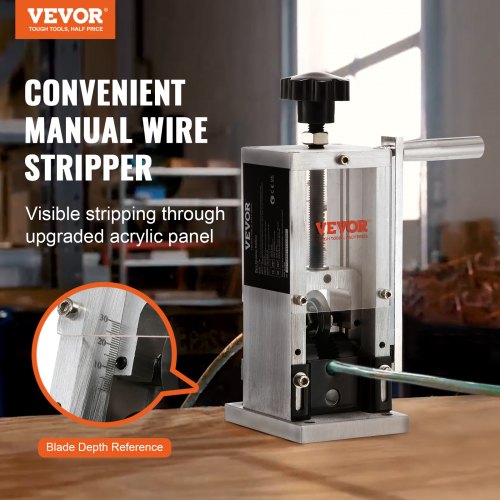 Manual Wire Stripping Machine, 0.06''-0.98'' Copper Stripper with Hand Crank or Drill Powered, Visible Stripping Depth Reference, Portable Aluminum Frame Wire Peeler for Scrap Copper Recycling