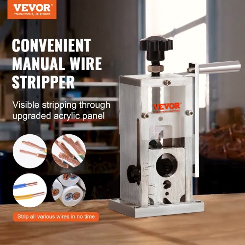 Manual Wire Stripping Machine, 0.06''-1.57'' Copper Stripper with Hand Crank or Drill Powered, Visible Stripping Depth Reference, Portable Aluminum Frame Wire Peeler for Scrap Copper Recycling