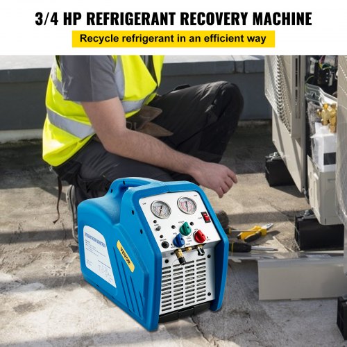 Refrigerant Recovery Machine, 3/4 HP, Single Cylinder, HVAC Refrigerant Recovery, Portable AC Recovery Machine for Air Condition, Refrigerant, Automotive, Blue