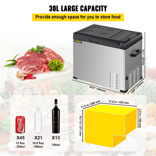 Car Refrigerator, 32 Qt, 12v Portable Freezer with Single Zone, 12/24V DC & 110-240V AC Electric Compressor Cooler w/ -4℉-68℉ Cooling Range, for Car Truck Vehicle RV Boat Outdoor & Home use
