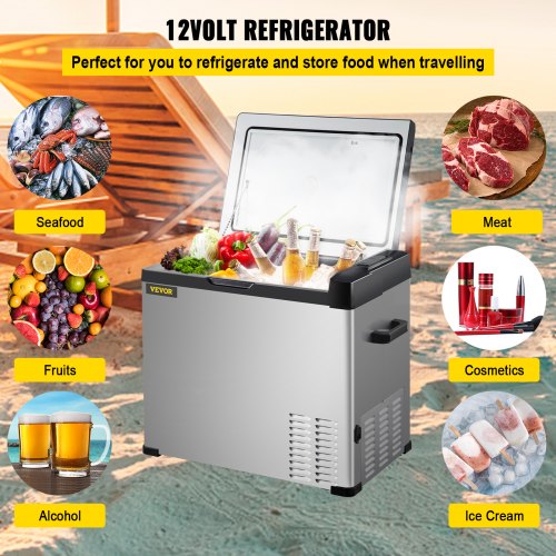 Car Refrigerator, 42 Qt, 12v Portable Freezer with Single Zone, 12/24V DC & 110-240V AC Electric Compressor Cooler w/ -4℉-68℉ Cooling Range, for Car Truck Vehicle RV Boat Outdoor & Home use