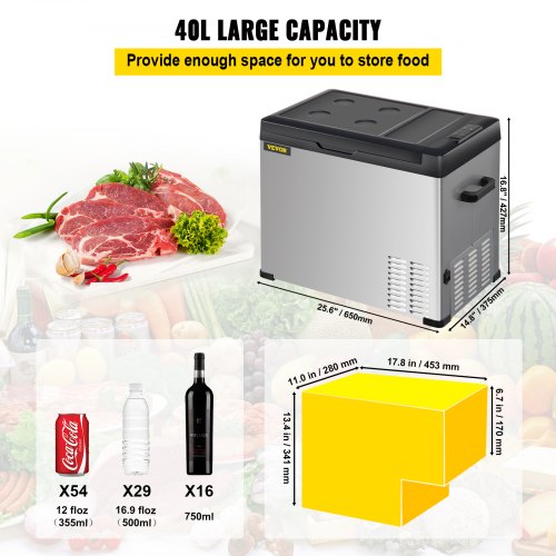 Car Refrigerator, 42 Qt, 12v Portable Freezer with Single Zone, 12/24V DC & 110-240V AC Electric Compressor Cooler w/ -4℉-68℉ Cooling Range, for Car Truck Vehicle RV Boat Outdoor & Home use