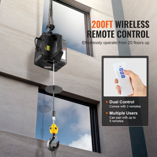 2-in-1 Portable Electric Hoist Power Winch 1100lbs Wireless Remote Control