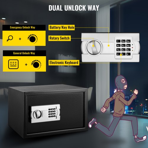 Security Safe 1.2 Cubic Feet, Electronic Safe Box with Electronic Code Lock, Digital Safe Box with 2 Override Keys, Fireproof Safe Carbon Steel Material Money Safe 34L for Home, Hotel and Office