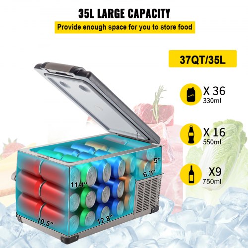 Car Refrigerator 35L Compressor Portable Small Refrigerator Car Refrigerator Freezer Vehicle Car Truck RV Boat Mini Electric Cooler for Driving Travel Fishing Outdoor and Home Use