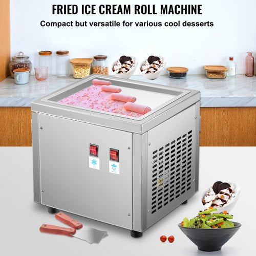 280 W Commercial Rolling Ice Machine Fried Ice Cream Rolls 24 x 28 cm Production Area Stainless Steel Rolled Machine Plate Fried Ice Cream Roll Machine Thai Ice Machine