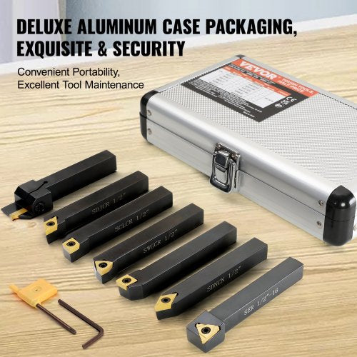 Indexable Carbide Lathe Tools 1/2" Metal Lathe Cutting Tools 7 Pcs/Set lathe tools Super-Hard 40CR Lathe Bits for Lathe Black Compact and Portable