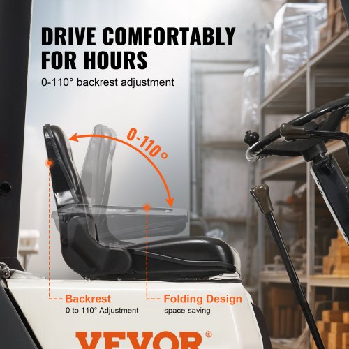 Universal Forklift Seat Fold Down Forklift Seat with Adjustable Angle Back