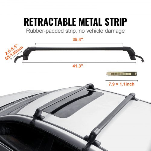 Universal Roof Rack Cross Bars, Aluminum Roof Rack Crossbars, Fit Roof without Side Rail, 155 lbs Load Capacity, Adjustable Bare Roof Crossbars with Locks, for SUVs, Sedans, and Vans