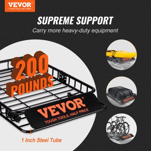 Roof Rack Cargo Basket, 117.5 x 91.5 x 11.4 cm Rooftop Cargo Carrier, Heavy-duty 90.7 kg Capacity Universal Roof Rack Basket, Luggage Holder for SUV, Truck, Vehicle