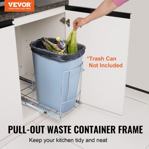 Pull-Out Trash Can, Under Mount Kitchen Waste Container with Slide ang Handle, 35.3 lbs Load Capacity Heavy Duty Garbage Recycling Bin for Kitchen Cabinet, Sink, Under Counter (Bin Not Include)