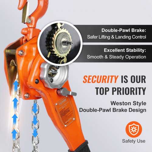 Manual Lever Chain Hoist, 3/4 Ton 1650 lbs Capacity 5 FT Come Along, G80 Galvanized Carbon Steel with Weston Double-Pawl Brake, Auto Chain Leading & 360° Rotation Hook, for Garage Factory Dock