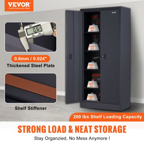 Metal Storage Cabinet w/ 4 Adjustable Shelves & Lockable 200lbs per Shelf