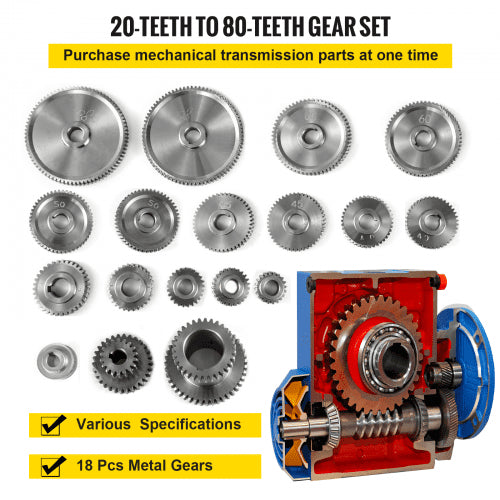 Milling Machine Gear 18Pcs GEAR KITS Mini Lathe Gears CJ0618 gears Micro Lathe Gears Set Precision Polished Steel Metal for Mini Lathe Lathe Machine and Metal Cutting Machine