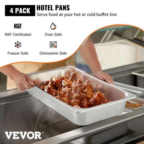 4 Pack Steam Table Pans 20.9 x 12.8 x 3.9 Inch Deep Steam Table Pan Full Size 13L Deep Food Container Stainless Steel Oven Tray Hotel Pans Anti-Jam Steam Table Food Pan