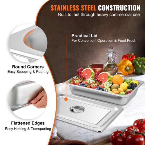 4 Pack Steam Table Pans 20.9 x 12.8 x 3.9 Inch Deep Steam Table Pan Full Size 13L Deep Food Container Stainless Steel Oven Tray Hotel Pans Anti-Jam Steam Table Food Pan
