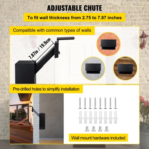 Through The Wall Drop Box, 12.5''x6.3''x16.9'' Mail Drop Box w/Adjustable Chute, Deposit Drop Box w/Code Lock, Rainproof Wall Mount Mailbox for Letters, Rents,Checks & Keys, Home & Office, Black