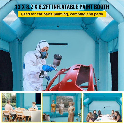Portable Inflatable Paint Booth, 13 x 8 x 8ft Inflatable Spray Booth, Car Paint Tent w/ Air Filter System & 2 Blowers, Upgraded Blow Up Spray Booth Tent, Auto Paint Workstation Motorcycle Garage