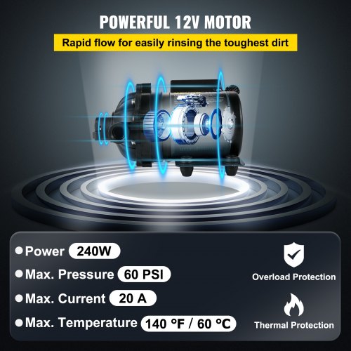 Washdown Pump, 12V DC, 7 GPM 60 PSI, Max. 10 FT Lift Self Priming Water Pump, w/ EPDM Valve, Universal Salt Water Strainer & Female/Male Thread, for RV, Marine Deck, Yacht