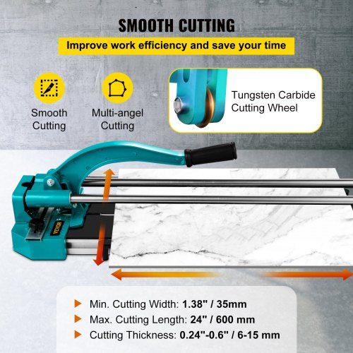 24 Inch/600mm Tile Cutter Double Rails & Brackets Manual Tile Cutter 3/5 in Cap w/Precise Laser Manual Tile Cutter Tools for Precision Cutting