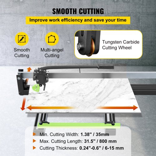 31 Inch Blue Manual Tile Cutter w/ Precise Laser Positioning & Anti-sliding Rubber Surface Single Rail & Bracket Suitable for Porcelain and Ceramic Floor Tiles