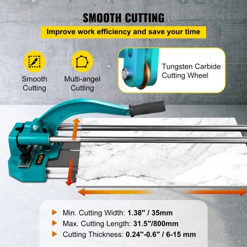 31 Inch/800mm Tile Cutter Double Rails & Brackets Manual Tile Cutter 3/5 in Cap w/Precise Laser Manual Tile Cutter Tools for Precision Cutting