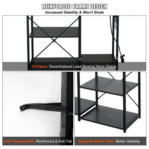 7-Tier Kitchen Bakers Rack Microwave Oven Storage Cabinet Power Outlet