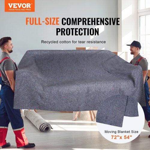 Moving Blankets, 72" x 54", 21 lbs/dz Weight, 12 Packs, Professional Recycled Cotton Packing Blanket, Large Heavy Duty Shipping Mover Pads Perfect for Protecting Furniture, Floors, Appliances