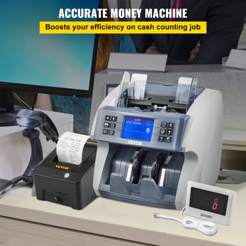 Money Machine, Mixed Denominations Money Counter, 5 Counterfeit Detections Bill Counter, 8 Working Modes Cash Machine, 800/1000/1200/1500pcs/min Note Counting Machine w/ Printer for Bank