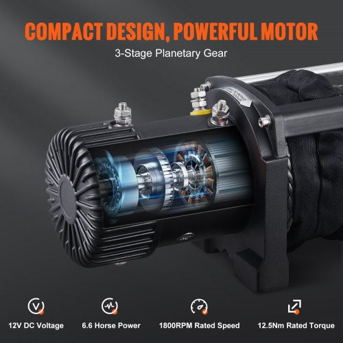 Electric Winch, 12V 10,000 lb Load Capacity Nylon Rope Winch, IP67 7/20” x 85ft ATV Winch with Wireless Handheld Remote & Hawse Fairlead for Towing Jeep Off-Road SUV Truck Car Trailer Boat