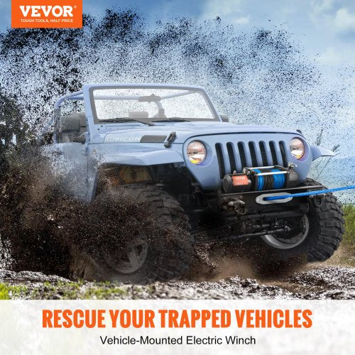 Electric Winch, 12V 8000 lb Load Capacity Nylon Rope Winch, IP67 7/20” x 85ft ATV Winch with Wireless Handheld Remote & Hawse Fairlead for Towing Jeep Off-Road SUV Truck Car Trailer Boat