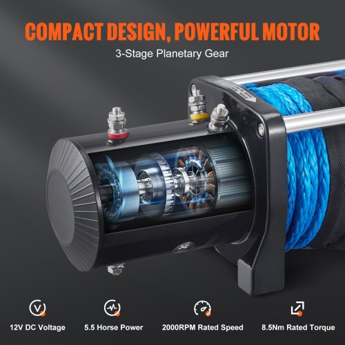 Electric Winch, 12V 8000 lb Load Capacity Nylon Rope Winch, IP67 7/20” x 85ft ATV Winch with Wireless Handheld Remote & Hawse Fairlead for Towing Jeep Off-Road SUV Truck Car Trailer Boat