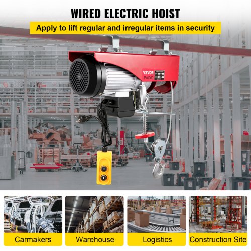 2200 Lbs/1000KG Electric Wire Hoist Winch Hoist Crane Lift, 220V 40Ft Lift Electric Hoist Winch with Remote Control for Automatic Overhead Warehouse
