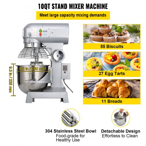Commercial Mixer Electric Food Mixer 10L Capacity Bowl Electric Dough Mixer Maker 500W Adjustable Commercial Mixer Grinder 220V Stand Mixer for Commercial Kitchen