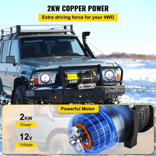 Electric Winch, 4700 lbs Capacity, 42.6'/13m Synthetic Rope, Waterproof ATV UTV Winches w/ Wireless Remote and Corded Control & Hawse Fairlead, for Towing Jeep Off Road SUV Truck Car Trailer