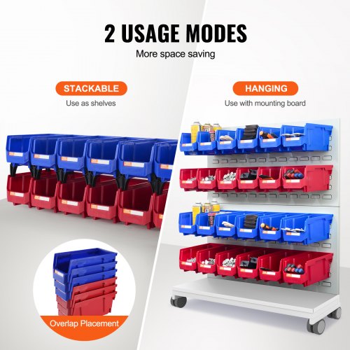 Plastic Storage Bin, (11-Inch x 5-Inch x 5-Inch), Hanging Stackable Storage Organizer Bin, Blue/Red, 12-Pack, Heavy Duty Stacking Containers for Closet, Kitchen, Office, or Pantry Organization