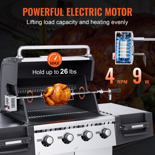 Universal Grill Rotisserie Kit BBQ Roaster 32"/39" Spit Rod Electric Motor