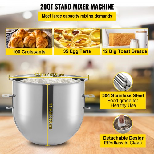 Commercial Stand Mixer, 20Qt Stainless Steel Bowl, 1100W 2 in 1 Multifunctional Electric Food Mixer with Meat Grinder & 3 Speeds, Dough Hook Whisk Beater Included, Perfect for Bakery Pizzeria
