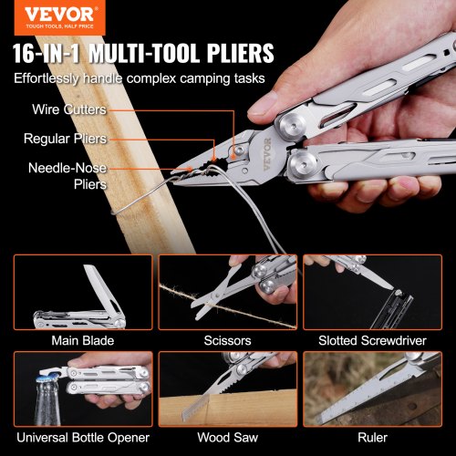 16-In-1 Multitool Pliers, Multi Tool Pliers, Cutters, Knife, Scissors, Ruler, Screwdrivers, Wood Saw, Can Bottle Opener, with Safety Locking and Sheath, for Survival, Camping, Hunting and Hiking