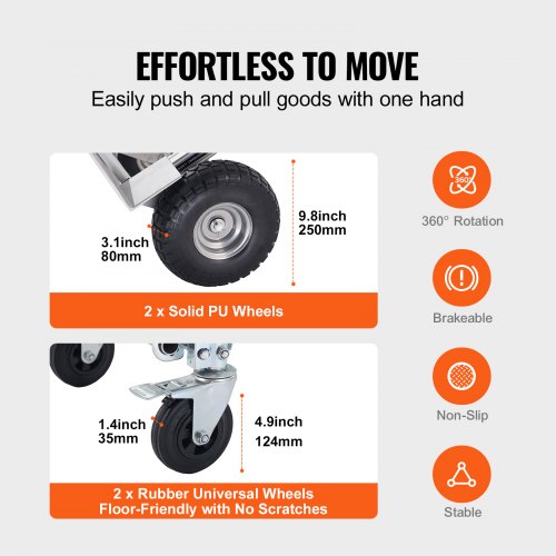 Aluminum Hand Truck, 4 in 1, 1000 lbs Load Capacity, Heavy Duty Industrial Convertible Folding Hand Truck and Dolly, Utility Cart Converts from Hand Truck to Platform Cart with Rubber Wheels