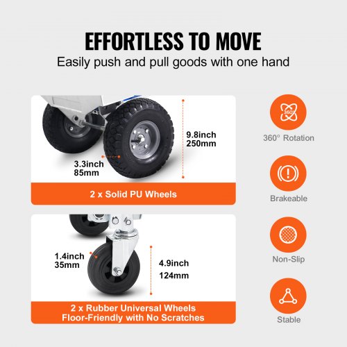 Aluminum Hand Truck, 2 in 1, 800 lbs Load Capacity, Heavy Duty Industrial Convertible Folding Hand Truck and Dolly, Utility Cart Converts from Hand Truck to Platform Cart with Rubber Wheels