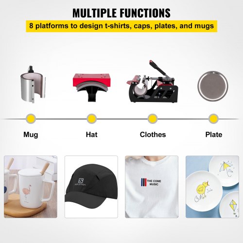 Heat Press 12X15 Inch 8 In 1 Heat Press 1000W Heat Press Machine with 360° Rotation Swing Away Red Heat Press T-Shirt Sublimation Machine Dual-tube Heating for DIY Caps Mugs and Shirts