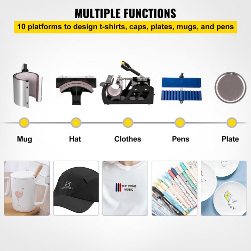 Heat Press 12X15 Inch 10 In 1 Heat Press 1000W Heat Press Machine with 360°Rotation Swing Away Black 10 In 1 T-Shirt Sublimation Machine Dual-tube Heating for DIY Pens Caps Mugs and Shirts
