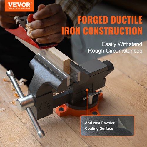 Bench Vise, 4.5-inch Jaw Width 3.3-inch Jaw Opening , 240-Degree Swivel Locking Base Multipurpose Vise w/ Anvil, Heavy Duty Cast Iron Workbench Vise w/ Bolts & Nuts, for Drilling, Pipe Cutting