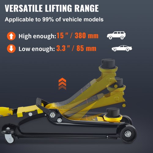 Floor Jack, 2.5 Ton Low Profile Floor Jack, Heavy-duty Steel Racing Floor Jack With Single Piston Lift Pump, Floor Jack Lifting Range 85 mm-380 mm